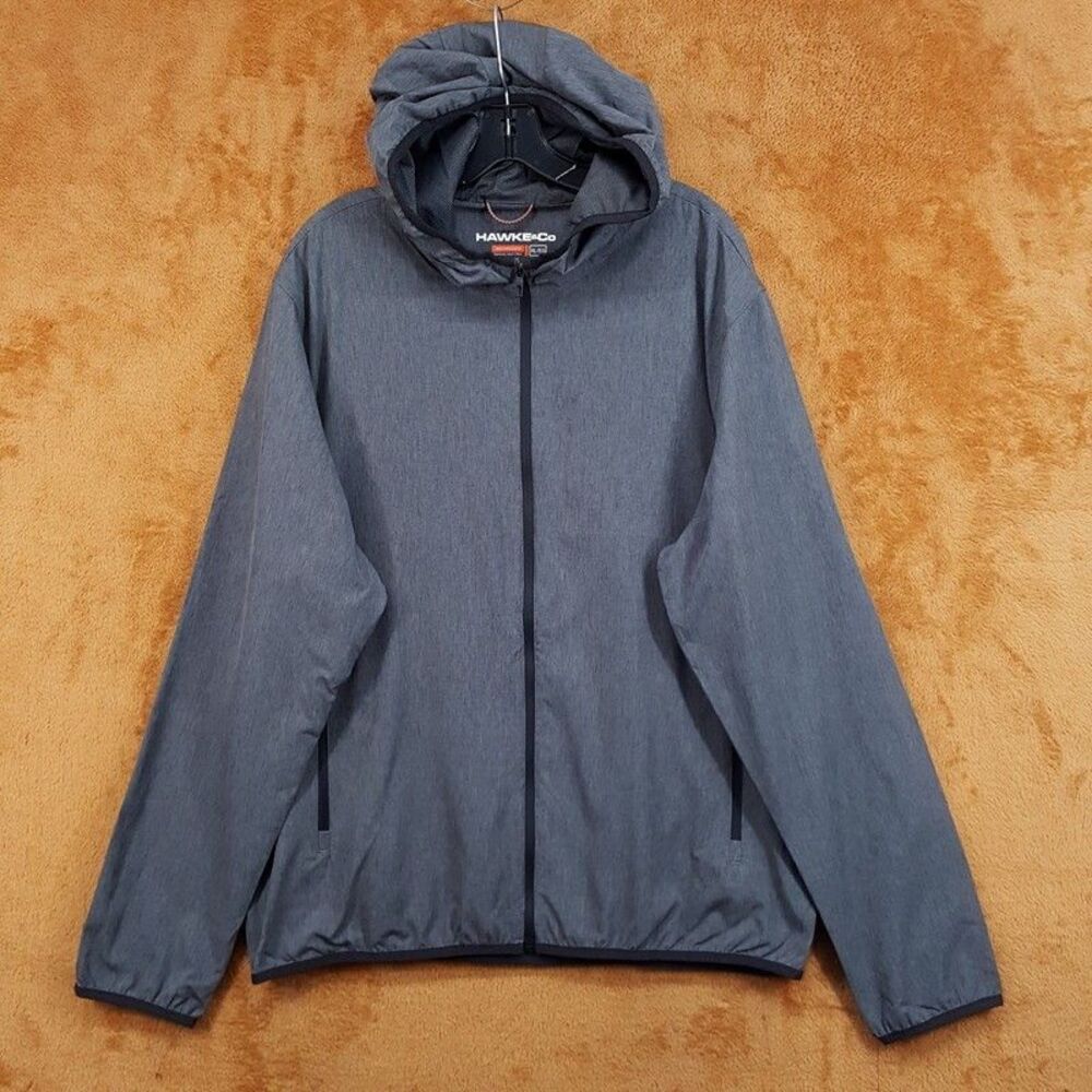 HAWKE & CO Jacket Mens XL Grey Zip Up Hooded Lightweight Wind Water Resistant
